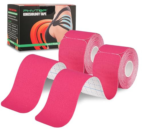 PHYTOP Nastro Kinesiologico Rosa (40 Strisce, 25cm x 5cm) | Taping Neuromuscolare Senza Lattice per Sport | Ideale per Supporto a Ginocchio, Spalla e Gomito
