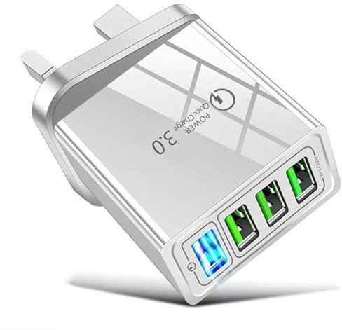 Bizzal 32W 4-Port USB Fast Charger Plug (UK) - Quick Charge 3.0 Wall Charger for iPhone 12/11/X, iPad, Samsung S21/S20/S10 - Multi USB Plug Adapter for Intelligent Fast Charging