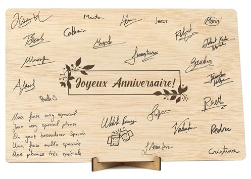 CONTRAXT Carte d'anniversaire en bois. Cadeau original livre d'or carte d'anniversaire Anniv pour hommes ou femmes amis collègues (Anniversaire)