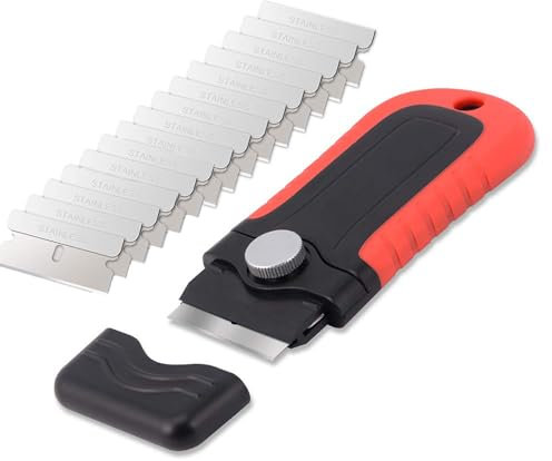 1 Stück Ceranfeldschaber, Glasschaber Werkzeug mit 15 Ersatzmetallklingen, Reinigungsschaber Ceranfeldreiniger, Schaber Ceranfeld für Fenster, Kochfeld, Ofen, Herd, Küchenschaber (Rot)
