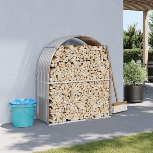Gecheer Portaceppi,Portalegna,Capanno,Casetta,per Legna,da Esterno,in Acciaio Zincato,Grigio Chiaro,120x45x140 cm,Legnaia da Giardino,Esterno,in Acciaio,Metallo,Portalegna da Giardino in Acciaio