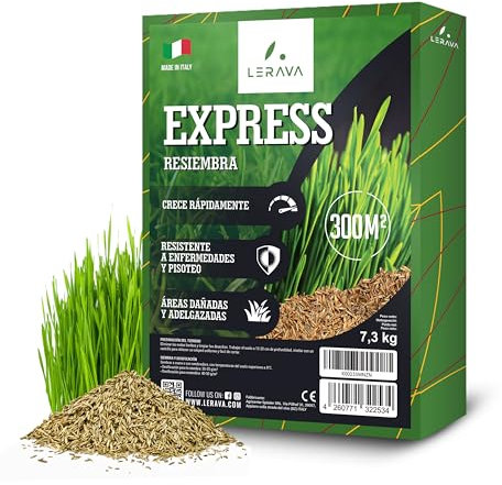 LERAVA® EXPRESS Rasensamen schnellkeimend frühjahr - Premium Samen für Trockenrasen & Schattenrasen - Rasensamen nachsaat für lückenlosen Rasen - Grassamen schnellkeimend - Rasensaat turbo - 300m²
