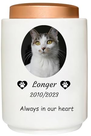 Personalisierte Haustier Urne für Katzen Asche - Keramische Einäscherung Urne, Benutzerdefiniertes Memorial Keepsake, Weiß
