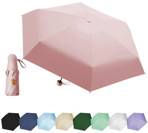 EEPLUYTY Mini-Regenschirm, Sechs-Knochen-Regenschirm, UV-Schutz-Regenschirm, Sonnenschutz-Regenschirm für den Außenbereich, Regen- oder Sonnenschein-Regenschirm, uv schutz und tragba(hellrosa)