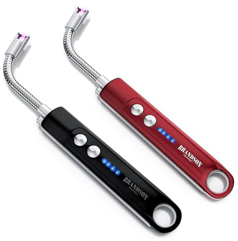 Brandson - Feuerzeug elektrisch 2er Set - Stabfeuerzeug Lichtbogen mit Akku - USB aufladbar - Kaminanzünder - für Küche Kerzen Gasherde Grill Kamin - inkl. Beleuchtung - Taschenlampenfunktion - Set