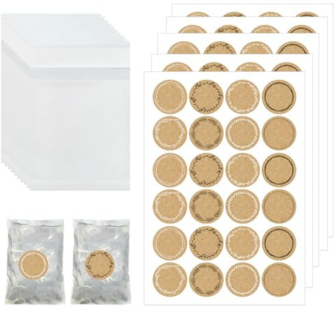 50 Stück Kleine Papiertüten Mini,Transparentpapier Samentütchen,Hochzeits-Konfetti Beutel mit 72 Stück Kraftpapier Aufkleber,Pergaminbeutel Konfetti Papiertütchen Hochzeit Set