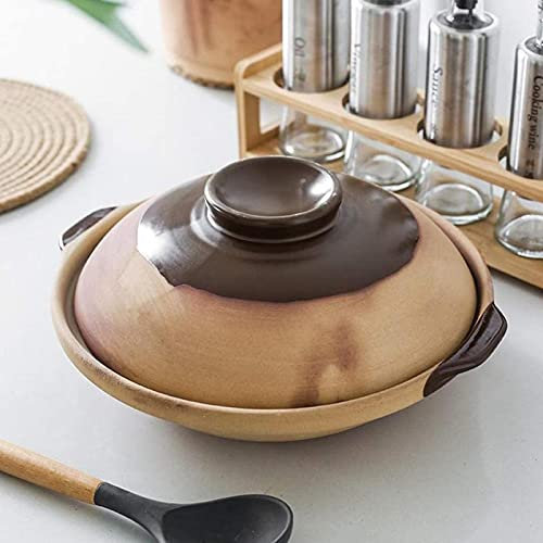 OWOHYG Irdener Donabe-Auflauf Tontopf Eintopf Suppe Kochgeschirr Suppentopf Suppentopf Heißer Topf Isolierter Auflauf mit Deckel Antihaftbeschichteter Flacher Keramik-Auflauf A (A-0.5L)