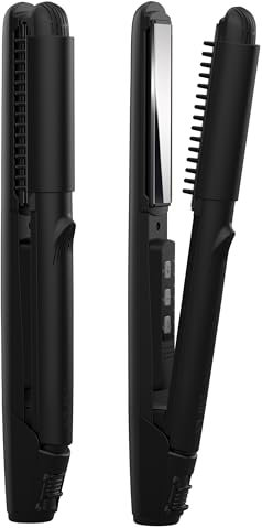 AINA Hair Straightener Brush, Flat Iron | Titanium Plates Dual Voltage Hair Straightening Curling Iron 2 in1 | Resolve Tangled frizz (Black)