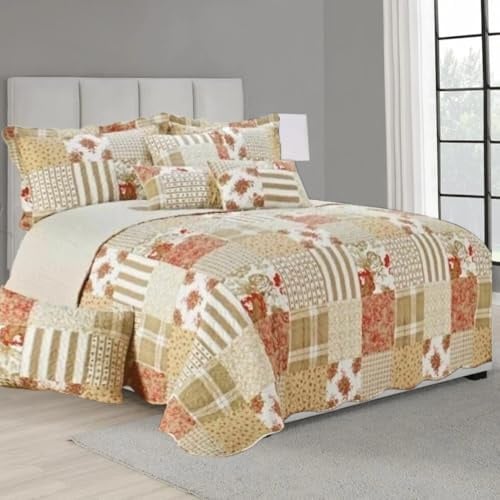 ZIYA HOMES King Size Quilted Reversible Patchwork Bedspread Comforter Bed Throw with Pillow Sham Quilted Coverlet Bedding set Reversible Cotton Bedsheet Machine Washable