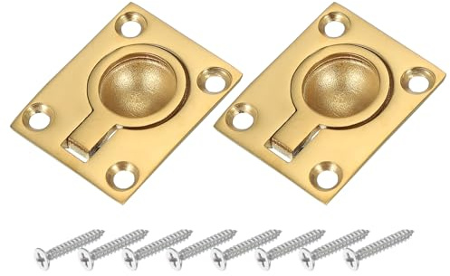 PATIKIL 1-7/8x1-1/2 Poignées À Anneau Encastrées, 2 Pcs 316 Acier Inoxydable Carré Poignée De Porte Encastrée Verrou De Trappe De Bateau Avec Vis Pour Meuble De Yacht Marin, Or
