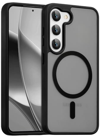 RALEAVO for Samsung Galaxy S23 Case Compatible with Magsafe, Strong Magnetic Translucent Matte Case Hard PC Shockproof Protective Case Slim Cover for Samsung S23-Black