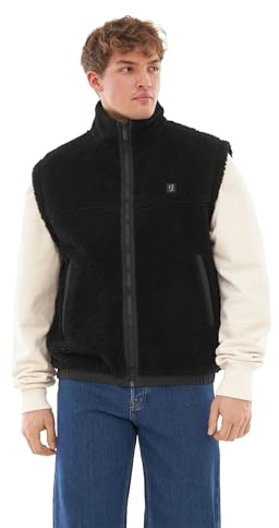 Johnny Urban Teddy Weste Damen & Herren Schwarz - Bryson - 2 in 1 Fleeceweste zum Wenden - Warme Winterweste Kurz aus Teddyfleece & Nylon