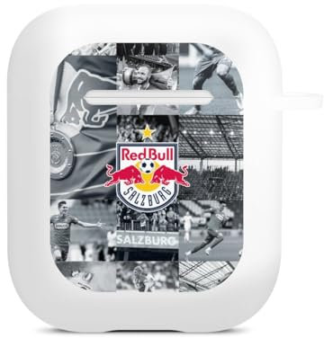 Hülle mit Karabiner kompatibel mit Apple AirPods (2. Generation) Case weiß Schutzhülle mit Schlüsselanhänger FC Red Bull Salzburg Red Bull Salzburg