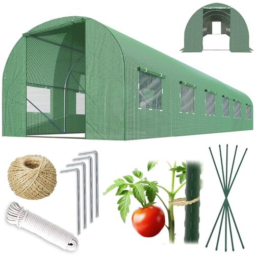 Plonos Greenhouse Foil Garden Tunnel Steel Window Profiles With Mosquito Net 3 x 6 x 2 m 18m2 Green
