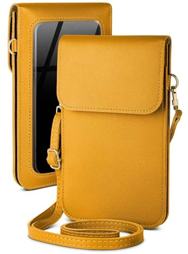 moex Handytasche zum Umhängen für Samsung Galaxy A36 5G kleine Handtasche mit Handyfach und Sichtfenster, 2 extra Fächer Mini PU Leder Handy Umhängetasche Damen CitySling, Gelb