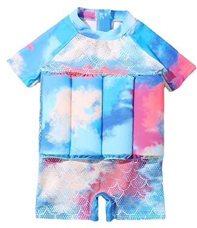 EFOGEP Kinder schwimmende Badeanzüge: Jungen Mädchen EIN Stück Schwimmen Anzug Kurze Ärmel Auftrieb Badebekleidung Hawaiian Badeanzug Sommer Strand Sport Schwimmen Kostüm Himmelblau 2-3 Jahre