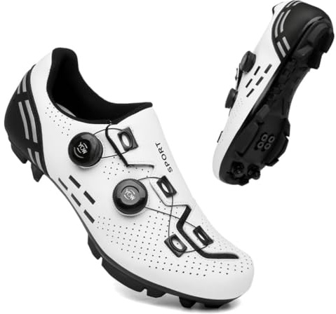 Cycling Shoes Mens Road MTB Cycling Shoes SPD-SL Compatible with Peloton Bike Indoor Outdoor Road Bike Riding Shoes Men's & Women's Black (White-MTB,7.5)