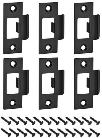 sourcing map T Door Strike Plate, 6Pcs 70mm x 40mm 201 Stainless Steel Latch Deadbolt Strike Plate for Door Frame Door Jamb, Black