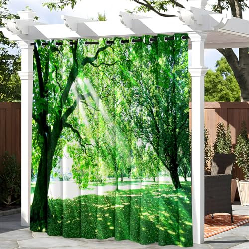 Treer Jungle Verte 3D Rideaux D'extérieur Impermeable Exterieur Rideau Terrasse avec Oeillet, Opaque Protection Solaire Rideaux pour Pergola, Cabanon Jardin Gazebo (Motif F,W132*L213cm)