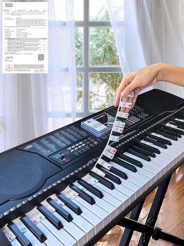 Piano Notes Guide for Beginner, Removable Piano Keyboard Note Labels for Learning, 61-Key standard full-size, Made of Silicone Rubber, No Need Stickers, Reusable and Comes with Box(Colorful)