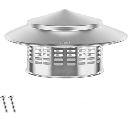 Qrity 1 Stück Edelstahl Lüftungsgitter, Schornsteinkappe, Kamin Schornstein Abdeckung, Kaminhaube Vogelschutz, für 200mm(7,87) Rohre