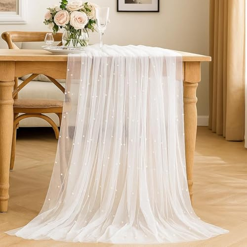 Tüllstoff Tischläufer Weiß 80x400cm, Chiffon Tischläufer Hochzeit, Tüll Meterware, Chiffon Stoff Meterware, Eleganter Tüll Weiß Für Tischdeko, Party & Boho Deko, DIY Kreativprojekte