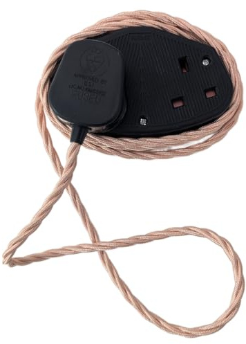 Vintage Electric Extension Leads, 13 amp rated Power Strips with 2 Way Outlets, 2 Socket Extension Cable with 2M Braided Fabric Twisted Cord for Home Office (Rose Gold (Black Plug) 13A)