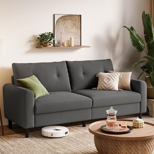 LINSY HOME Sofa 3 Sitzer, 201cm Breit Sofas mit Verstellbarer Sitztiefe, Kleine Sofacouch für Wohnzimmer Schlafzimmer Wohnung Büro - Grau