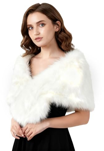 powerking Long Women's Faux Fur Collar Scarf Wrap, Cold Winter Neck Warmer Collar Stole Scarf Shawl Shrug for Party