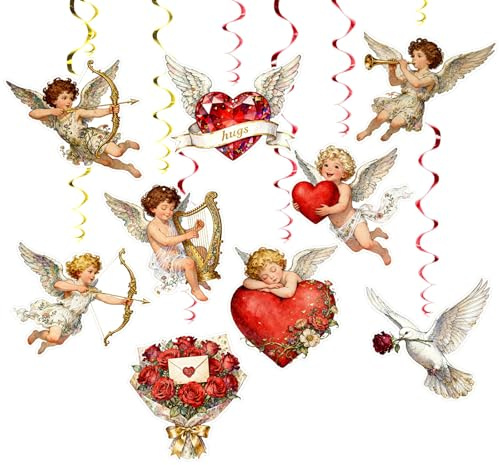 Vsosfiza Valentinstag Cupid Party-Girlanden, 48 STÜCK Romantische Hängedekoration mit Engels-, Herz- & Rosen-Motiven für Valentinstags-, Hochzeits- & Jubiläumsfeiern