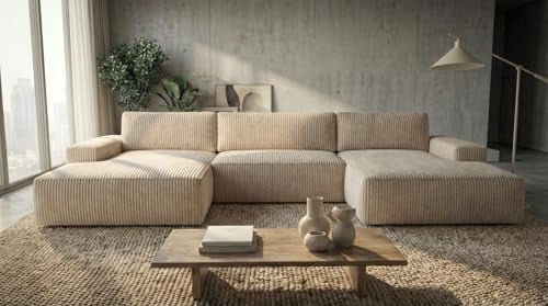 A&J MöbelLand Wohnlandschaft U-Form mit Schlaffunktion und Bettkasten Einar – Modulares Ecksofa, Schlafsofa mit Stauraum