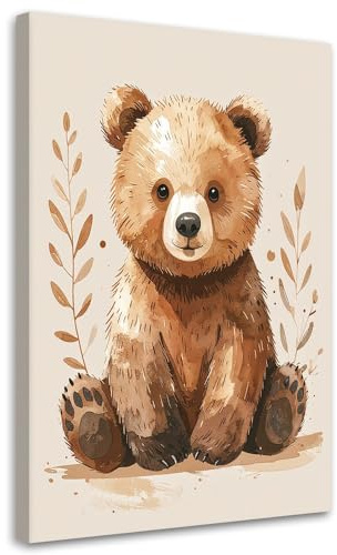 Feeby Leinwandbild - Bilder für Kinder - Kleiner Bär Waldtiere - 20x30 1tlg - Deko Jugendzimmer - Wanddekoration - Aesthetic - Groß Moderne Bild - Foto auf Leinwand