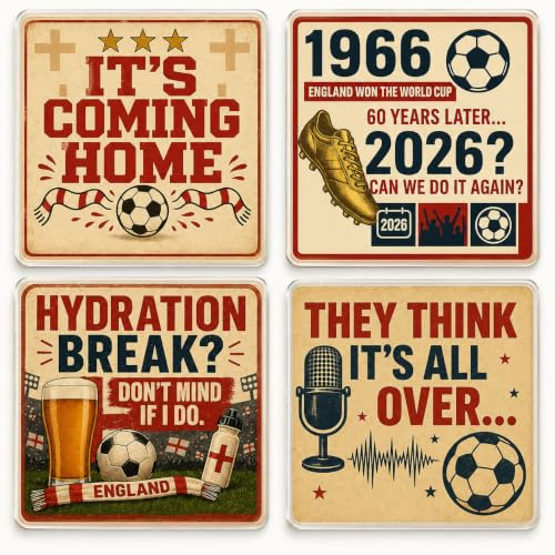England Vintage Football World Cup Coasters Set of 4 | Match Day Drinks Mats Set 2026 (Heritage Collection)