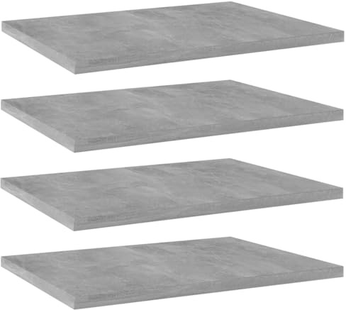 Ordellia Bokhylla-brädor 4 st. Betonggrå 40 x 30 x 1,5 cm trämaterial, hyllsystem, väggstativ, böcker, förvaring, expanderbar, modulär fack, golvförvaring, platsbesparande förvaringsutrymme