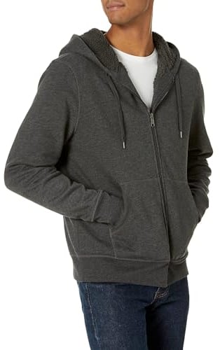 Amazon Essentials Felpa con Cappuccio e Cerniera Integrale in Pile Foderata in Sherpa Uomo, Carbone Puntinato, M