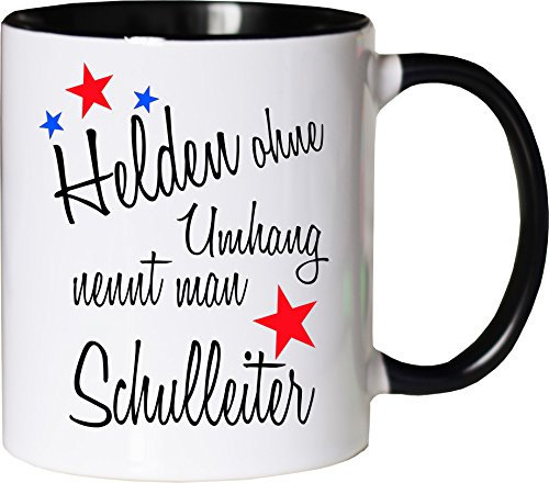 Mister Merchandise Becher Tasse Helden ohne Umhang nennt Man Schulleiter Kaffee Kaffeetasse liebevoll Bedruckt Beruf Job Geschenk Weiß-Schwarz