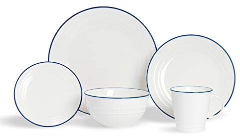 Nicola Spring 20 Piece Country Farmhouse White Dinnerware Set - Dinner, Dessert, Side Plates, Bowls, Coffee Cups - Microwave and Dishwasher Safe
