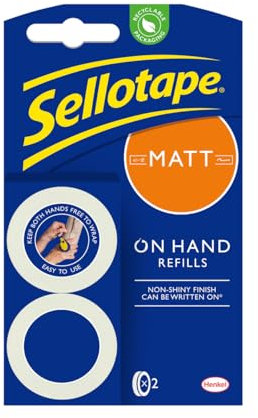 Sellotape On-Hand Nachfüllungen, extra starkes Klebeband, unsichtbare matte Klebeband-Nachfüllungen für Kunst & Handwerk und freihändiges Verpacken, repositionierbares Klebeband für den