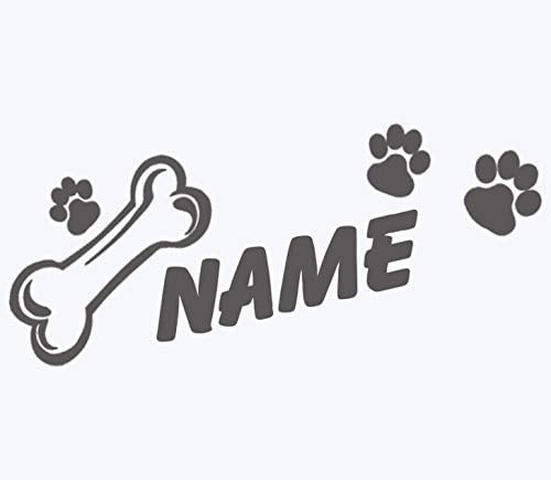 topdesignshop Hunde-Pfoten Aufkleber mit Wunschnamen | Hundeaufkleber Knochen Tatzen Hund Auto Sticker mit Namen gestalten
