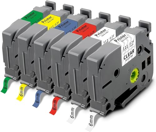 6x Pristar 6mm Kompatible Schriftband für Brother TZe-111 TZe-211 TZe-411 TZe-511 TZe-611 TZe-711 Tz 6mm Laminated für Brother PT-H105 PT-1010 PT-1000 PT-D400 D210 D200 E110, 6mm x 8m