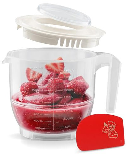 RoyalFay® Messbecher, Rührbecher 2L Deckel weiß, Spritzschutz, Stopboden, Liter u. Cup Skala, Rührschüssel, Mixbecher