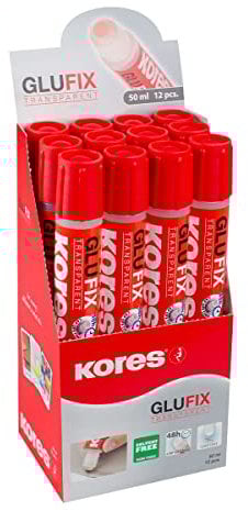 Kores - Glufix - Transparent and Liquid Glue - Drip-Free, Non-Toxic Glue Stick - University Essentials, Back to School Stationery, Stationery Supplies, Office Supplies - Pack of 12 x 50 ml