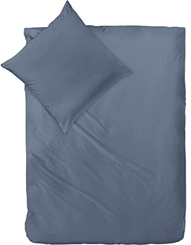 Decoper ® Mako-Satin Bettwäsche aus 100% Baumwolle | Atmungsaktiv & kuschelig weich | Farbe Denim Blau | 2 teilig - 135 x 200 cm + 80 x 80 cm