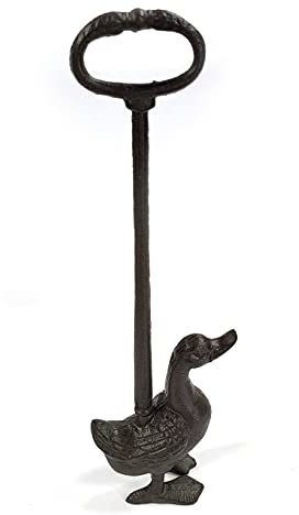 Black Ginger Heavy Duty Cast Iron Door Stop with Duck Design | 51cm Long Handle | 3kg