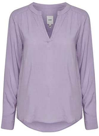 ICHI IHMAIN LS2 Damen lange Bluse Langarm Basicbluse aus reiner Viskose Nachhaltige zertifizierte EcoVero Viskose V-Ausschnitt Regular Fit, Größe:38, Farbe:Heirloom Lilac (163812)