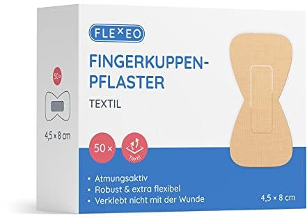 Fingerkuppenpflaster beige Textil - 4,5x8cm - 50 Stk Pflaster Set - Fingerkuppenschutz nach Verletzung - Butterfly band-aid - als Daumenpflaster & Zehenpflaster - Fingerpflaster