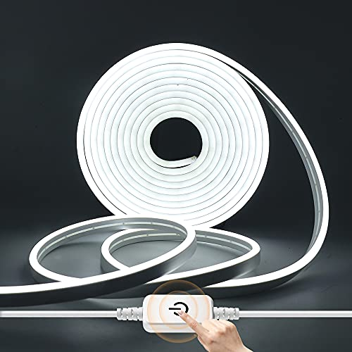 HEGEHE Dimmbar Neon LED Streifen, 12V 2835 LED Strip Wasserdicht Diffusion Silikon Neon Flex LED Lichtband Schlauch für Innen Aussenbereich Heim Küche DIY Deko (Weiß, 2M)