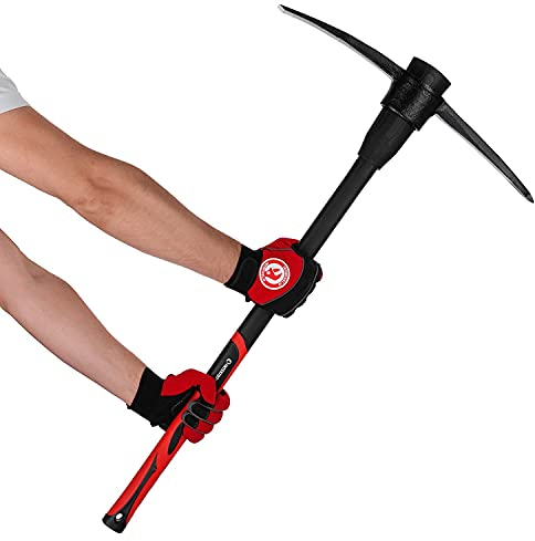 INTERTOOL Hache pour creuser – Pioche de jardin robuste de 91,4 cm – Acier résistant à la rouille avec houe à herbe et poignée antidérapante en fibre de verre absorbant les chocs – Cultiver, ameublir