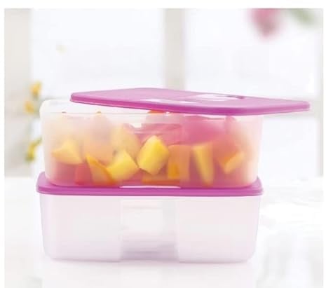 Tupperware Freezer Mate - Confezione da 2 scatole rettangolari con coperchio, 1 L, trasparente, senza BPA, adatta al congelatore, a prova di perdite, stile minimalista