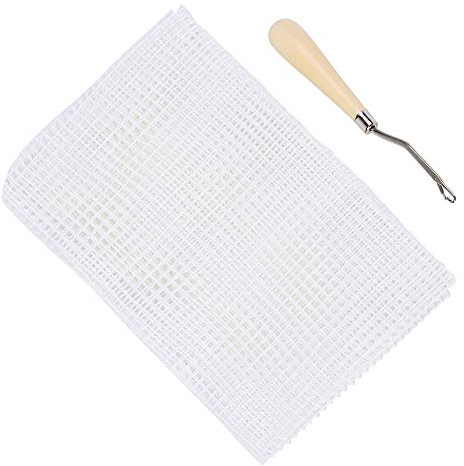 DIY Rug Canvas, Mesh Knitting Sheets für Latch Hook Teppich Tapisserie Leinwand [Netztuch 50cm+ Holzgriff häkeln] Scheren